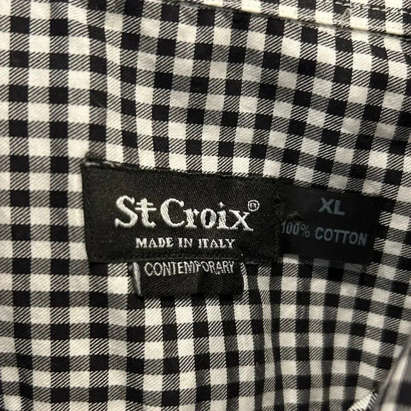 St. Croix Black and White Cotton Gingham Plaid Button Front Shirt Size XL - Picture 3 of 6